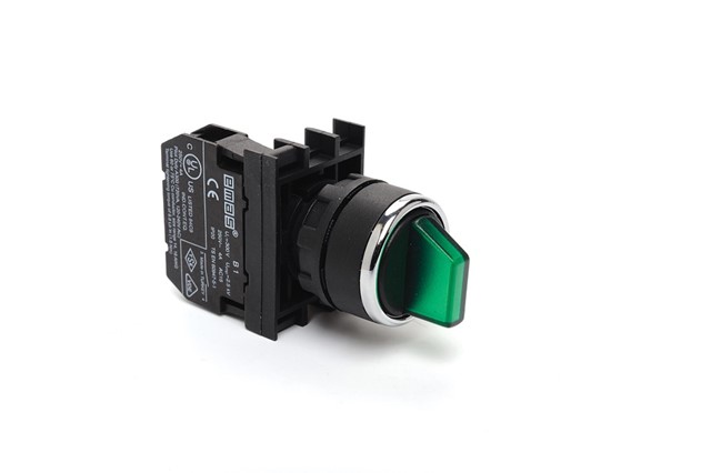 B Series Plastic 1NO (0-I)  60° Selector Stay Put Illuminated Green 22 mm Control Unit